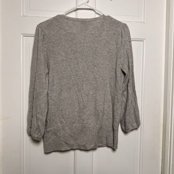 Vertical Design 100% Cashmere Cardigan Sweater Size Large Gray Button Front - Picture 2 of 5
